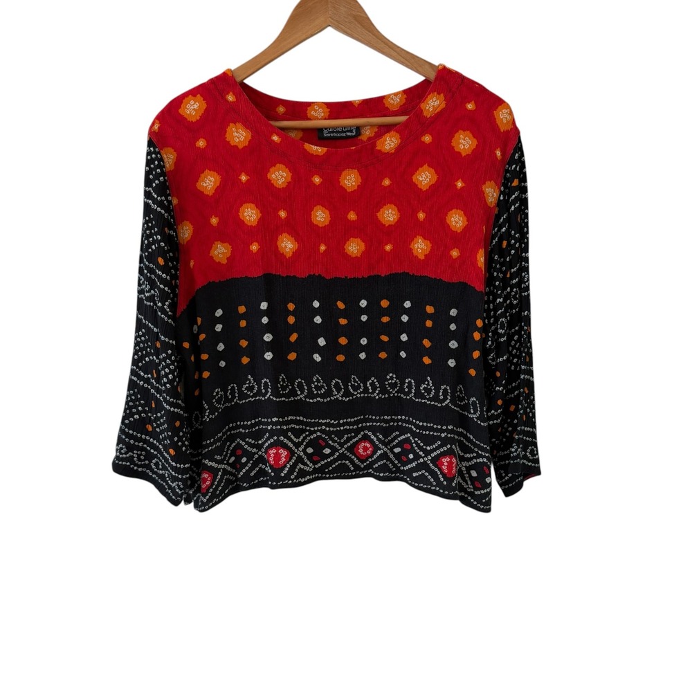 Vintage Carole Little St Tropez Abstract Top Womens S Rayon Art to Wear Aztec